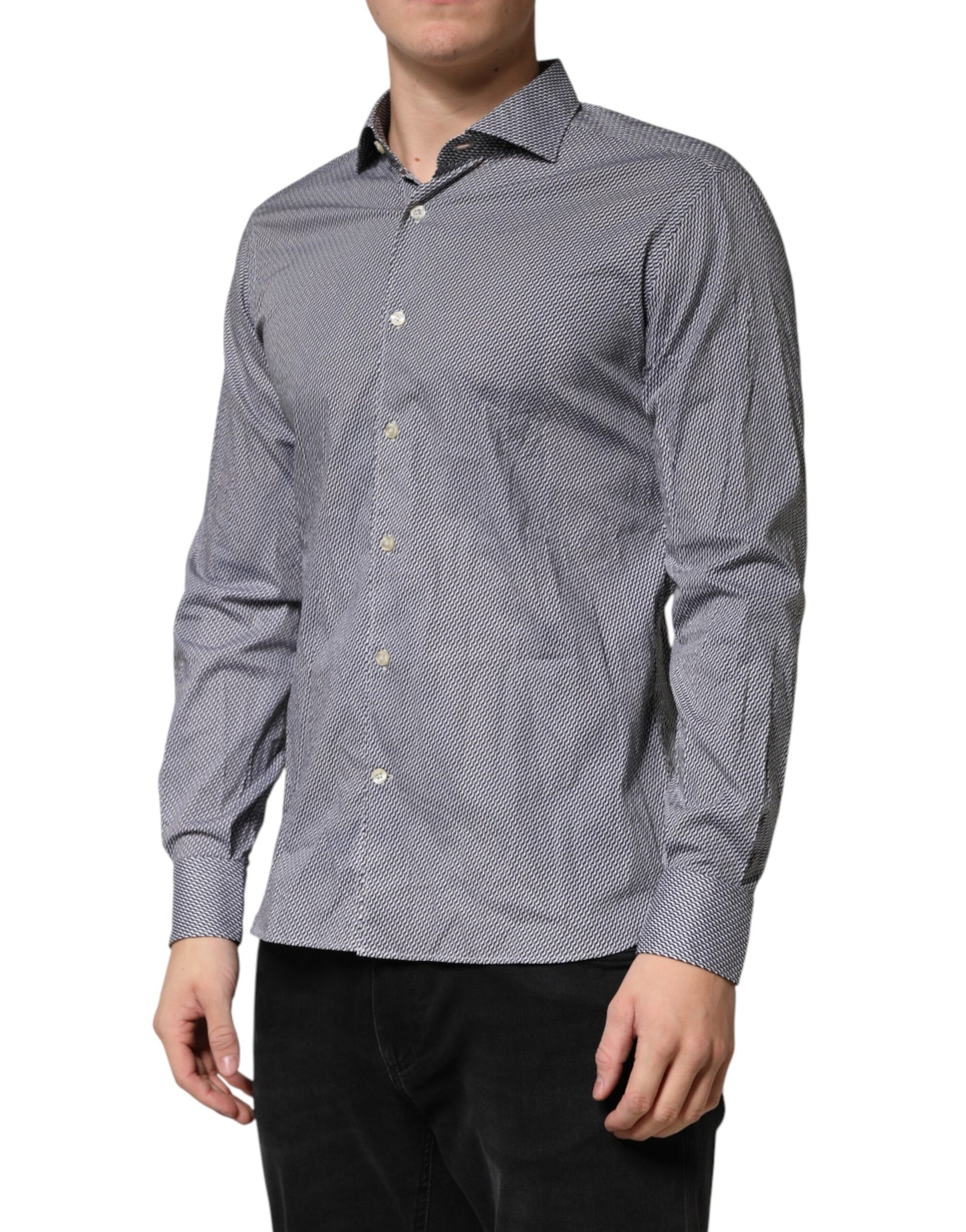 Gray Patterned Long Sleeves Dress Shirt