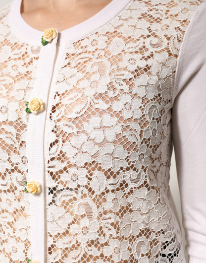 Cream Lace Knit Rose Button Cardigan Sweater