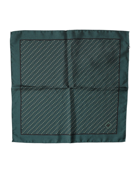 Dark Green Silk Patterned Handkerchief 32cm x 31cm Scarf
