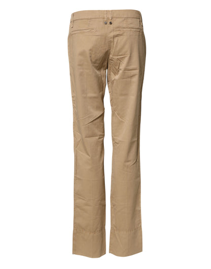 Beige Straight Cotton Stretch Chino Pants