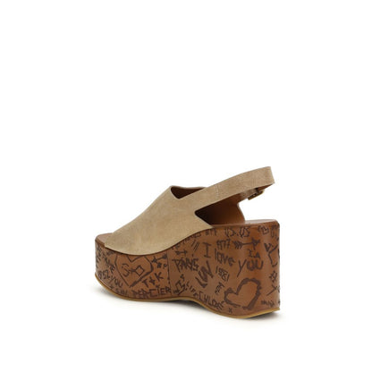 Beige Lamb Ovis Aries Aries Platform Sandals