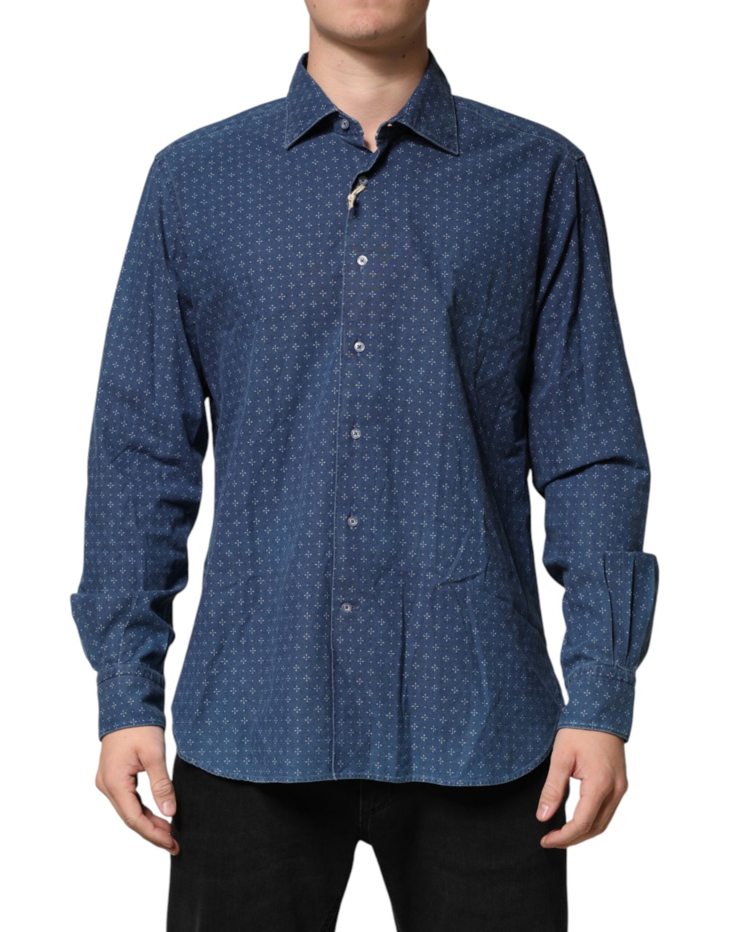 Blue Button Down Long Sleeves Men Shirt